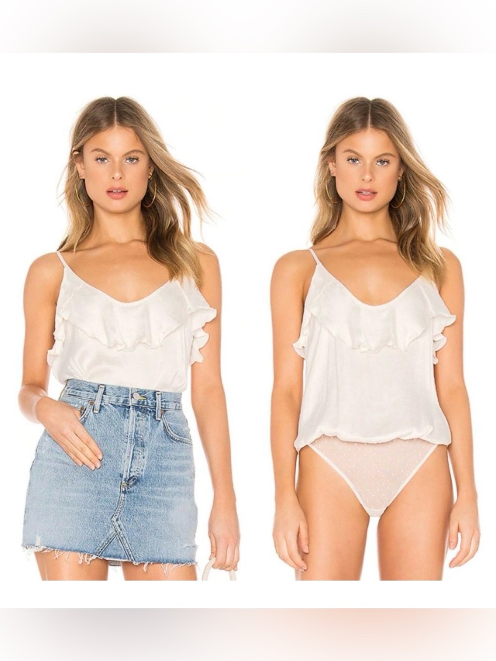 Free People Ivory Bodysuit Ruffle Low Back Small